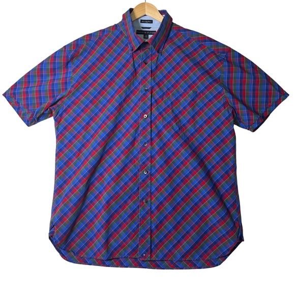 Vtg Y2K 2004 Tommy Hilfiger Mens XL Plaid Short Sleeve Button Down Shirt - Picture 1 of 12